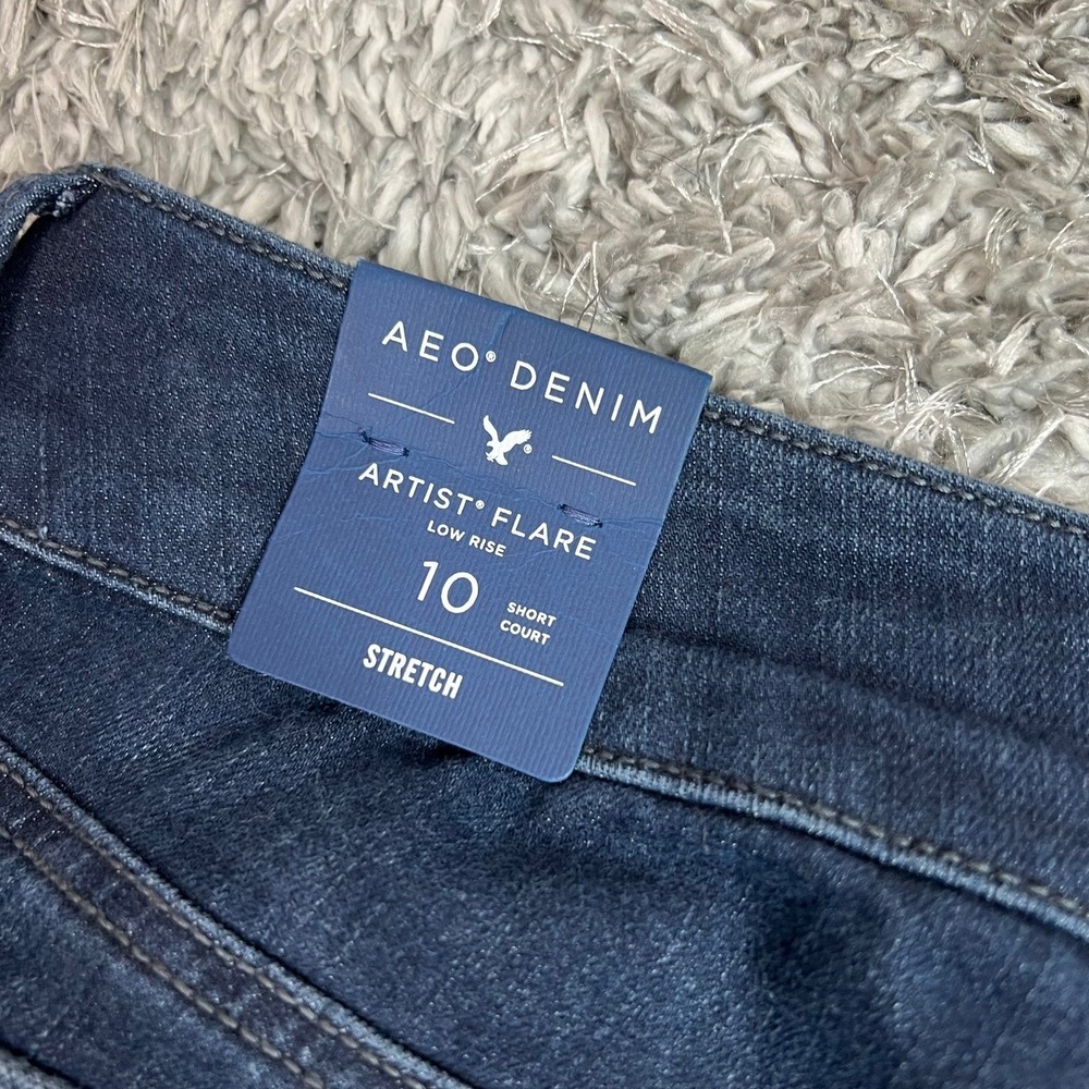 American Eagle Artist Flare AEO Denim Stretch Low Rise Jeans Y2K Women 10 Short - Picture 3 of 12